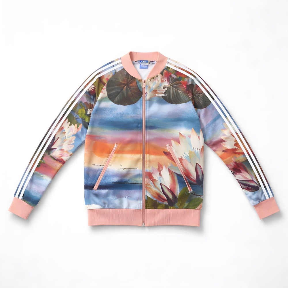 Adidas Originals Rare Floral Water Lily / Lotus Print Track Bomber Jacket XS